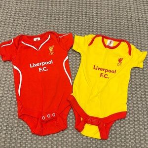 Liverpool red and yellow infant onesies. Size 6-9 months.